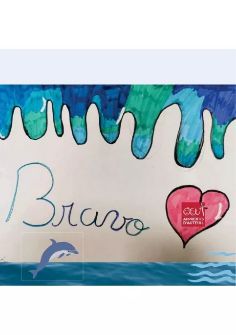 Dessin d'un coeur avec l'écriture 3bravo" fait par un jeune de Vitagliano